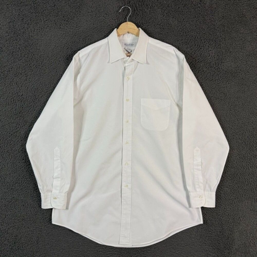 Vtg Brooks Brothers Dress Shirt Mens 16.5 33 White Slim Fit Long Sleeve Formal